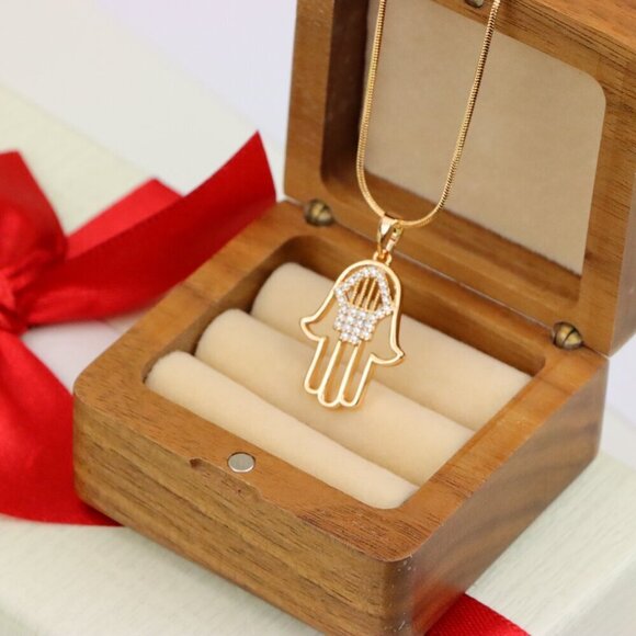 "Rose Gold Hamsa Hand Pendant with Sparkling Stone Detailing, XPPT1231 - Picture 12 of 13